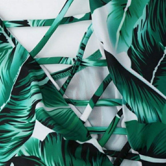 Nwt Palm Print Backless Plunge Padded One Piece - Picture 10 of 11